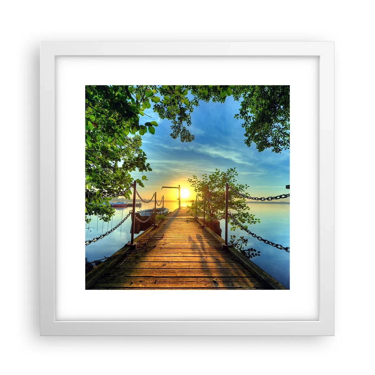 Poster in cornice bianca - Tramonto sul lago - 30x30 cm