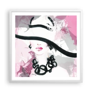 Poster in cornice bianca - Ritratto di donna in nero e rosa - 60x60 cm