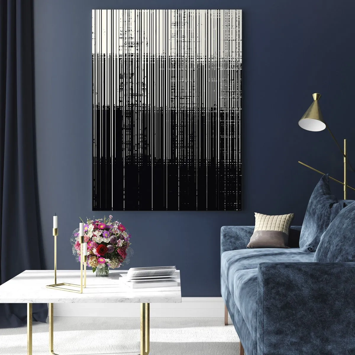 Quadro su vetro - Composizione astratta di linee in bianco e nero contrastanti - 70x100cm - Onde e vibrazioni - Decorazione murale moderna per soggiorno e camera da letto ARTTOR