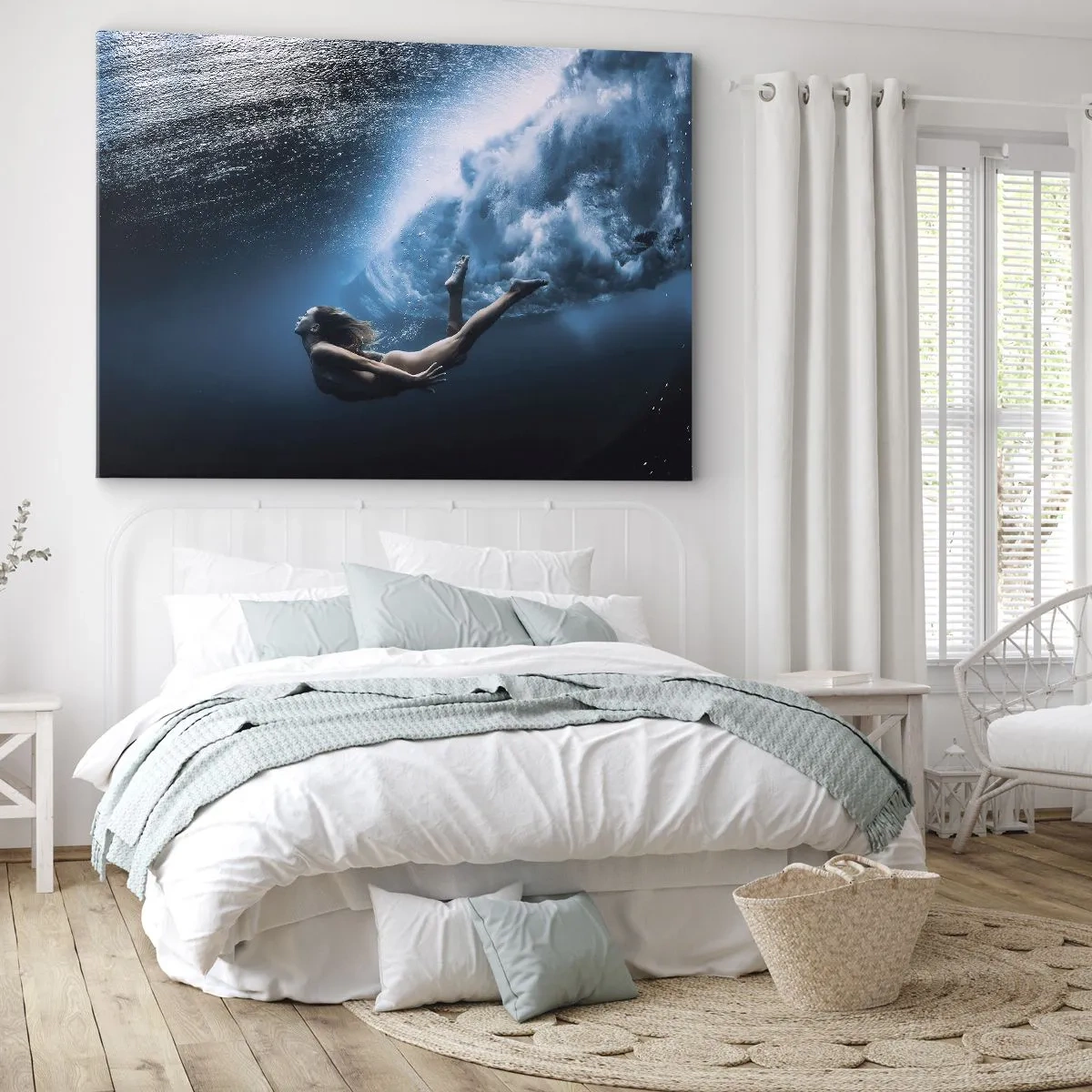 Quadro su tela - Stampe su Tela - Ripresa subacquea con una donna e bolle d'aria - 70x50cm - Moderna sirena - Decorazione murale moderna per soggiorno e camera da letto ARTTOR