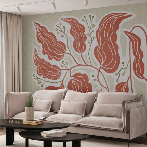 Fotomurali Premium Sand - Folklore color corallo - Boho, Botanico, Fiori - 250x175 cm