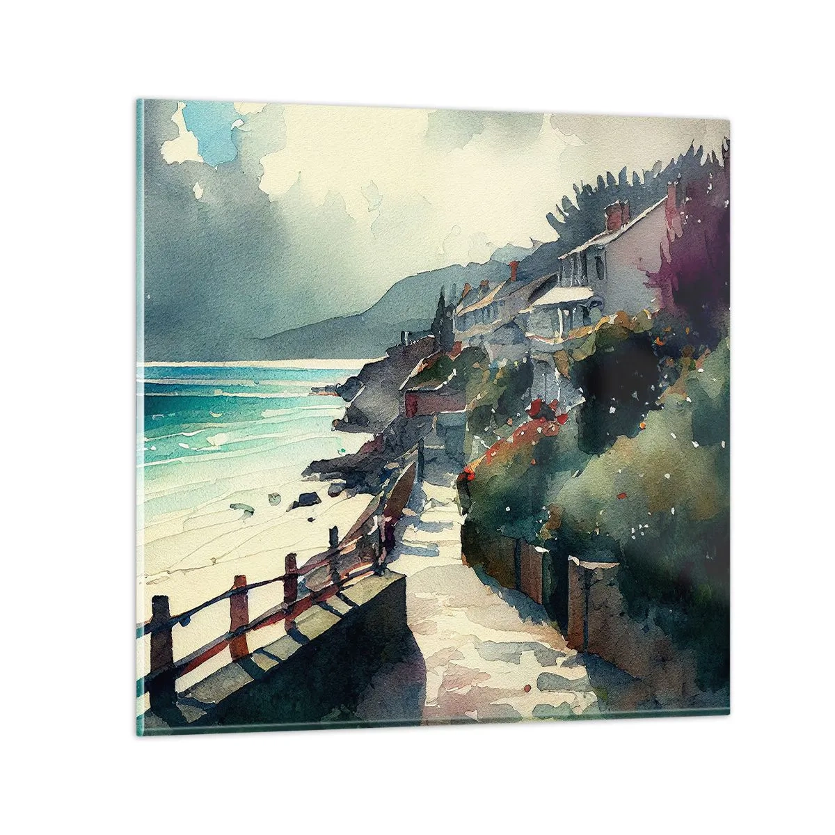Quadro su vetro - Cittadina mediterranea - 40x40 cm