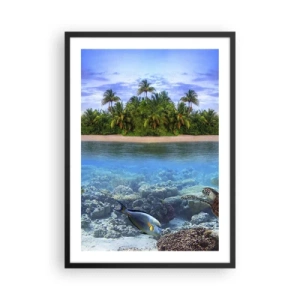 Poster in cornice nera - Un'isola tropicale con barriera corallina e pesci esotici. - 50x70cm - L'isola del paradiso dà il benvenuto - Decorazione murale moderna per soggiorno e camera da letto ARTTOR