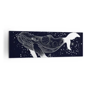 Quadro su tela - Stampe su Tela - Illustrazione grafica di una balena in stile spaziale. - 160x50cm - Nell'oceano dell'universo - Decorazione murale moderna per soggiorno e camera da letto ARTTOR