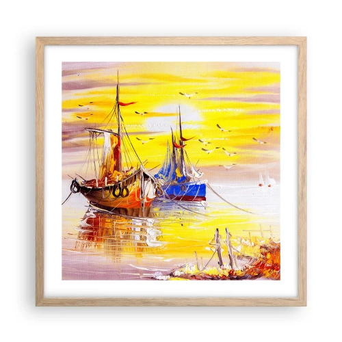 Poster in cornice rovere chiaro - Meritato riposo nel porto - 50x50 cm