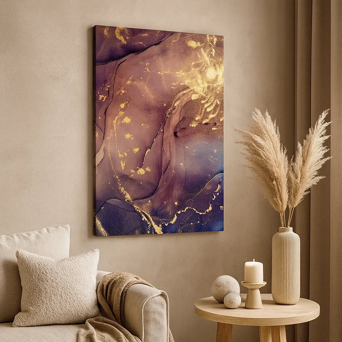Quadro su tela - Stampe su Tela - Composizione astratta con sfumature di oro e viola - 50x70cm - Materia e spirito - Decorazione murale moderna per soggiorno e camera da letto ARTTOR