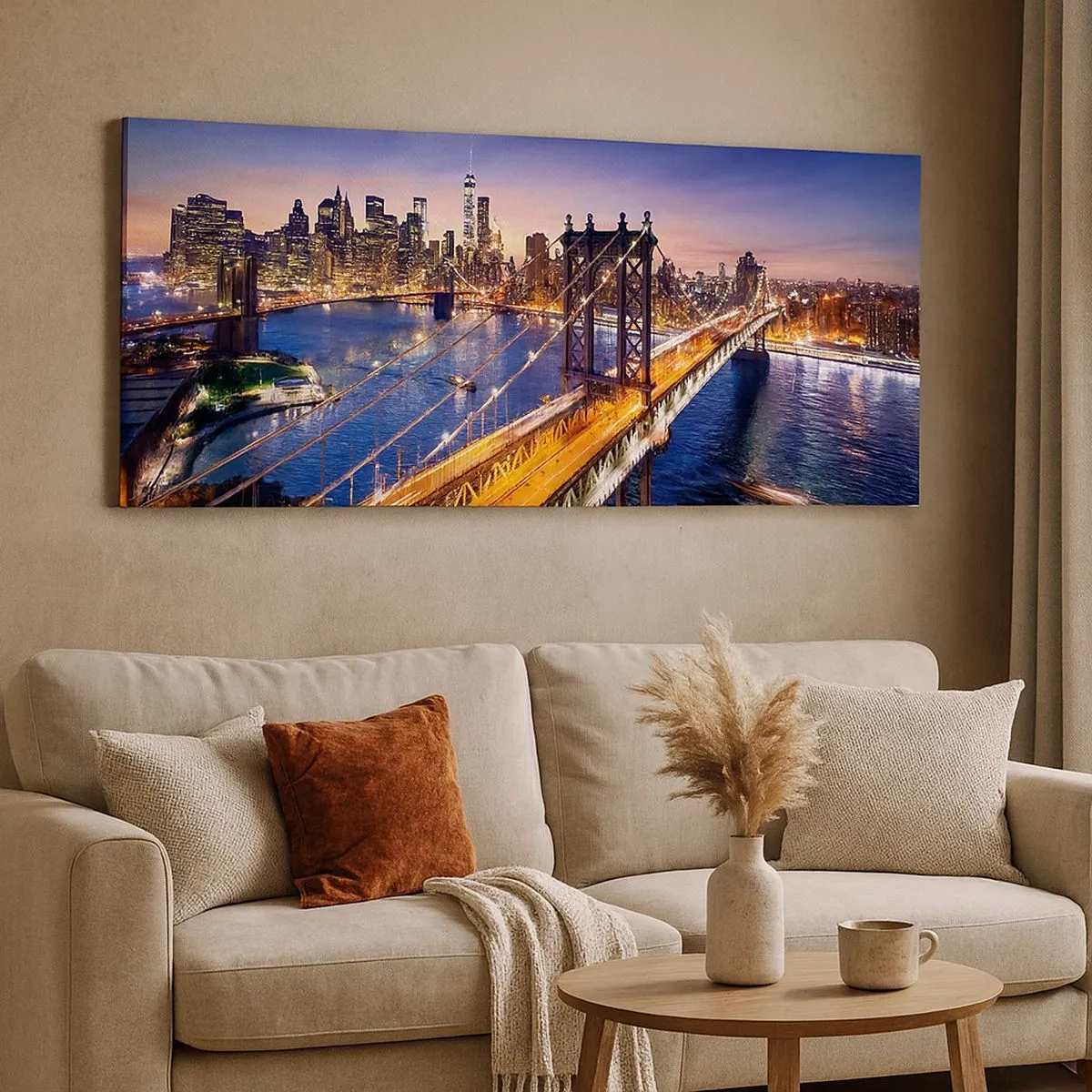 Quadro su tela - Stampe su Tela - Il ponte luminoso fino al cuore della città - 100x40 cm