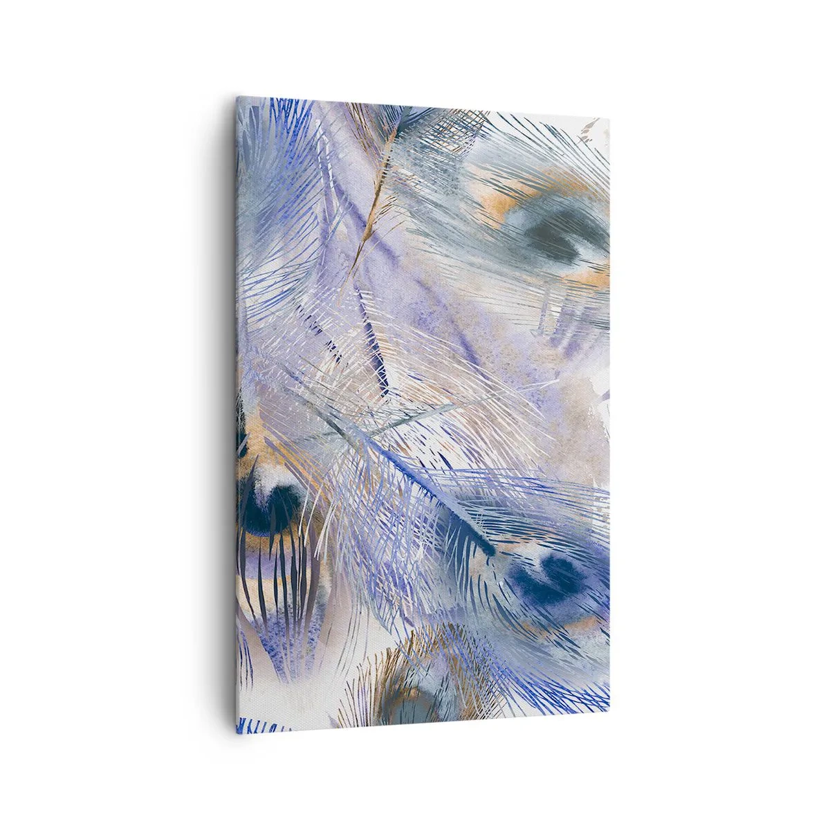 Quadro su tela - Stampe su Tela - Un motivo con piume di pavone nei toni del blu e dell'oro - 80x120cm - Composizione a occhio di pavone - Decorazione murale moderna per soggiorno e camera da letto ARTTOR