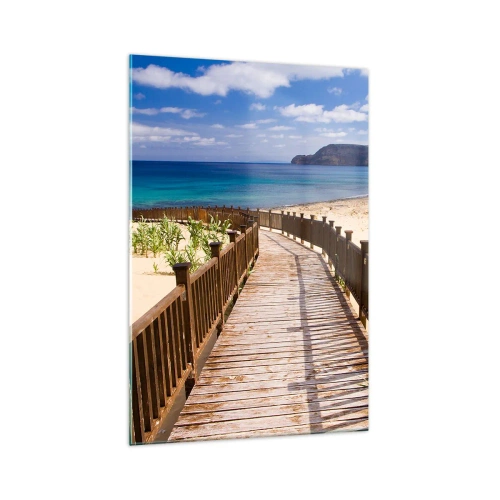 Quadro su vetro - Sentiero in legno che conduce alla spiaggia con vista sull'oceano - 70x100cm - Portami alle isole fortunate - Decorazione murale moderna per soggiorno e camera da letto ARTTOR