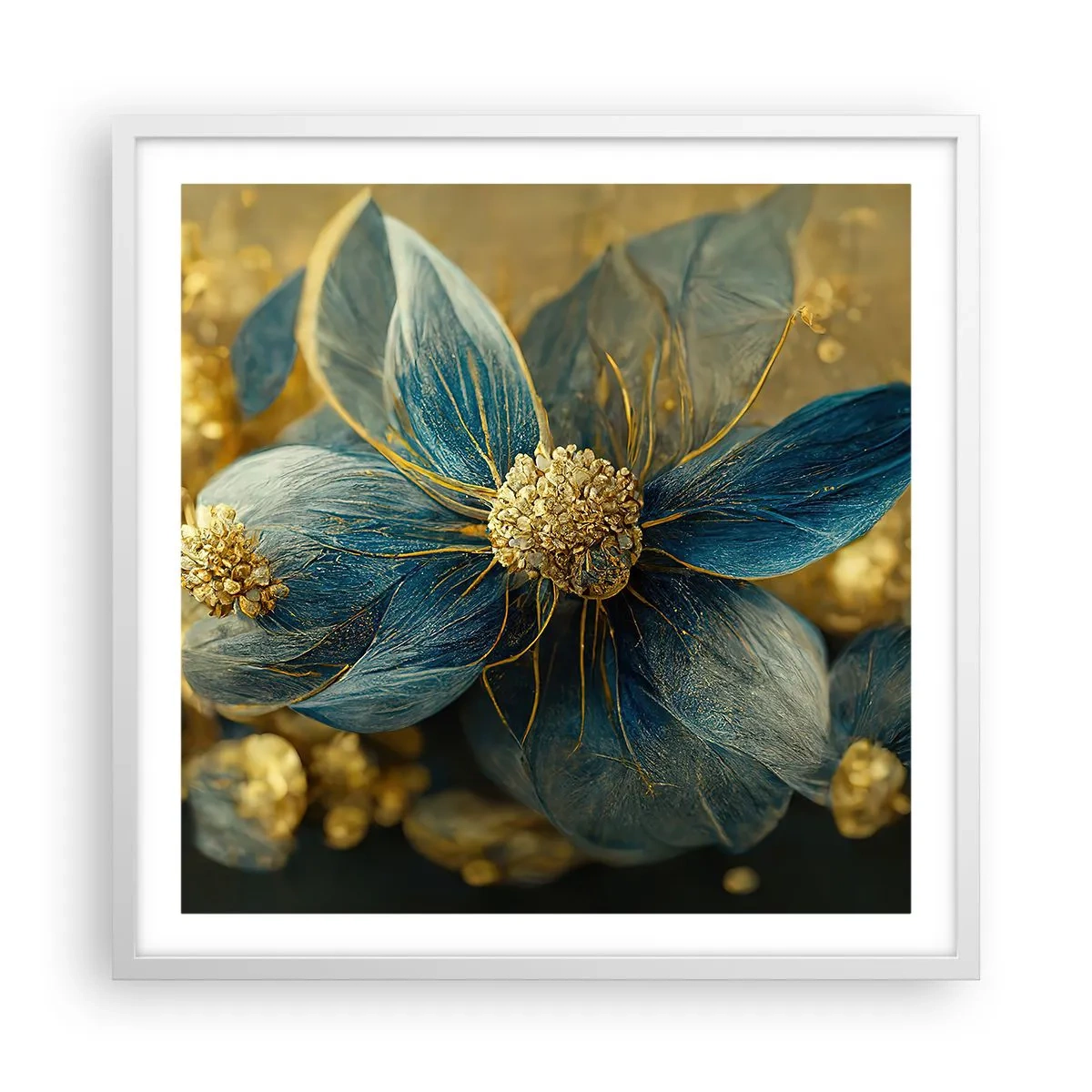 Poster in cornice bianca - Fiorire d'oro - 60x60 cm