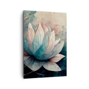 Quadro su tela - Stampe su Tela - Delicate ninfee in tonalità pastello di blu e oro - 50x70cm - Le stelle del lago - Decorazione murale moderna per soggiorno e camera da letto ARTTOR