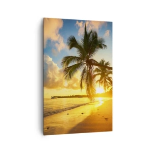 Quadro su tela - Stampe su Tela - Spiaggia al tramonto con palme in riva al mare - 80x120cm - Sogno dei Caraibi - Decorazione murale moderna per soggiorno e camera da letto ARTTOR