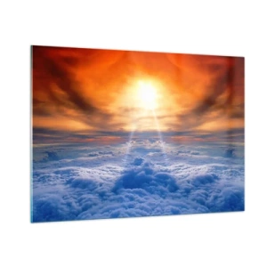 Quadro su vetro - Nuvole illuminate dai raggi del sole al tramonto - 100x70cm - Paesaggio mistico - Decorazione murale moderna per soggiorno e camera da letto ARTTOR