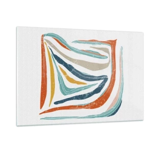 Quadro su vetro - Striature colorate creano un'astrazione dinamica su uno sfondo bianco - 120x80cm - Astrazione piacevolmente sorridente - Decorazione murale moderna per soggiorno e camera da letto ARTTOR