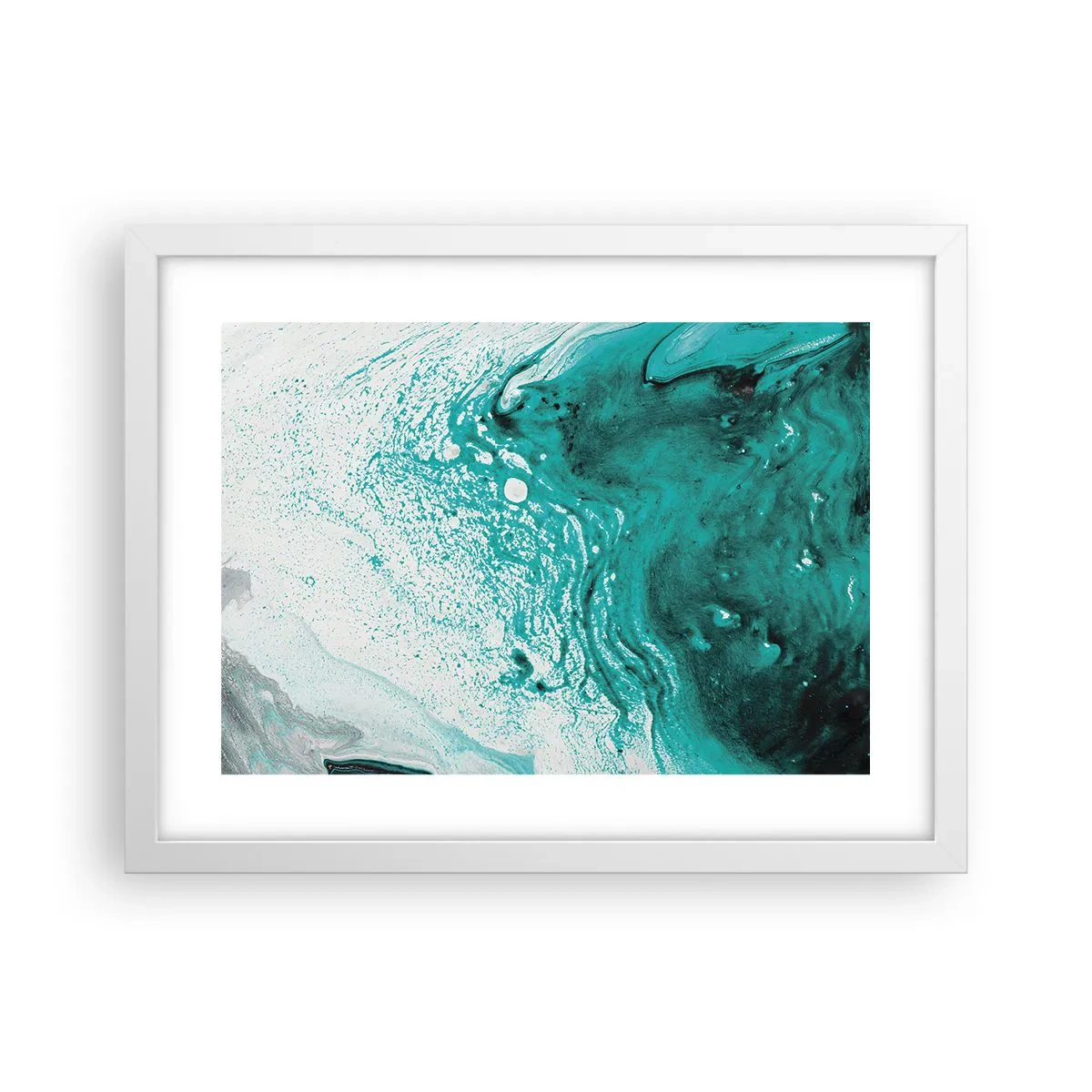 Poster in cornice bianca - Sciogliendosi nel bianco e nel turchese - 40x30 cm