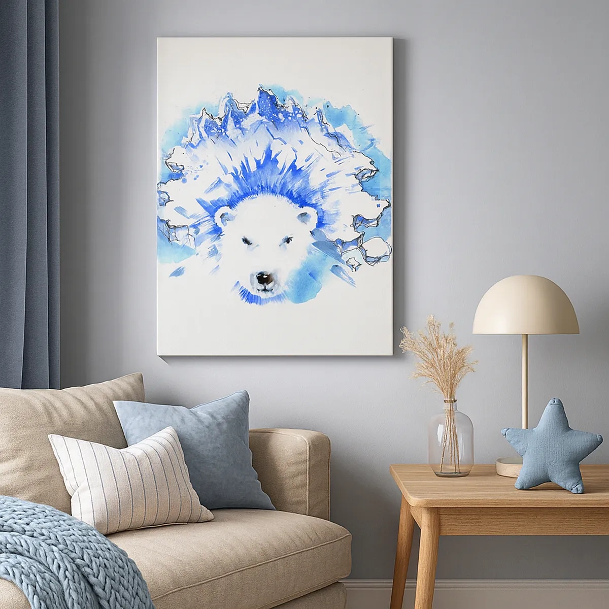 Quadro su tela - Stampe su Tela - Dipinto artistico ad acquerello di un orso polare con un motivo ghiacciato - 50x70cm - Il re dell'Artide con la corona di ghiaccio - Decorazione murale moderna per soggiorno e camera da letto ARTTOR