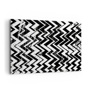 Quadro su tela - Stampe su Tela - Motivo a zigzag bianco e nero con abrasioni artistiche - 100x70cm - Zig-bianco, zag-nero - Decorazione murale moderna per soggiorno e camera da letto ARTTOR