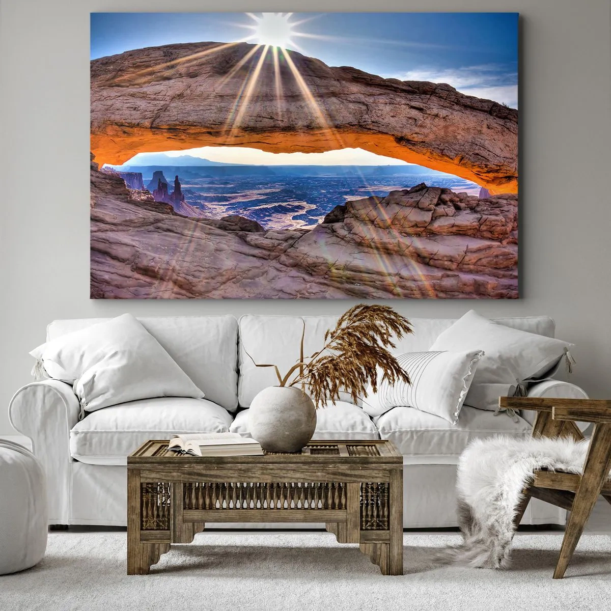 Quadro su tela - Stampe su Tela - Arco di roccia che domina il canyon all'alba - 100x70cm - Attraverso il portale di roccia - Decorazione murale moderna per soggiorno e camera da letto ARTTOR