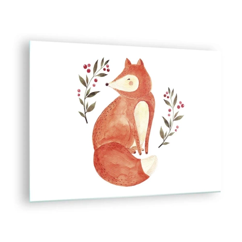 Quadro su vetro - Adorabile volpe acquerellata con ramoscelli e bacche - 70x50cm - Piccola rossa - Decorazione murale moderna per soggiorno e camera da letto ARTTOR