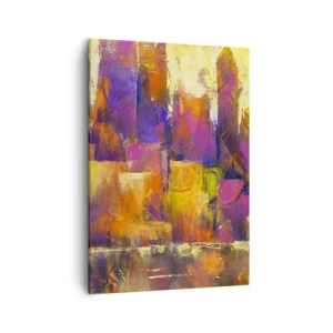 Quadro su tela - Stampe su Tela - Composizione astratta di una metropoli nei toni del giallo e del viola - 50x70cm - Composizione metropolitana - Decorazione murale moderna per soggiorno e camera da letto ARTTOR