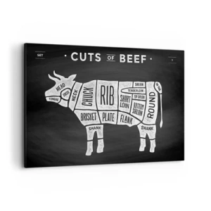 Quadro su tela - Stampe su Tela - Diagramma dei tagli di carne bovina su sfondo nero - 120x80cm - Il sillabario del macellaio - Decorazione murale moderna per soggiorno e camera da letto ARTTOR