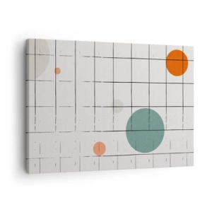 Quadro su tela - Stampe su Tela - Cerchi colorati astratti su uno sfondo a griglia geometrica - 70x50cm - Prigionieri. Noi o loro? - Decorazione murale moderna per soggiorno e camera da letto ARTTOR