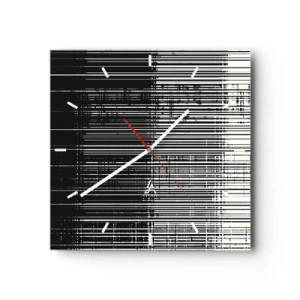 Orologio da parete - Orologio in Vetro - Composizione astratta di linee in bianco e nero contrastanti - 30x30cm - Onde e vibrazioni - Decorazione murale moderna per soggiorno e camera da letto ARTTOR