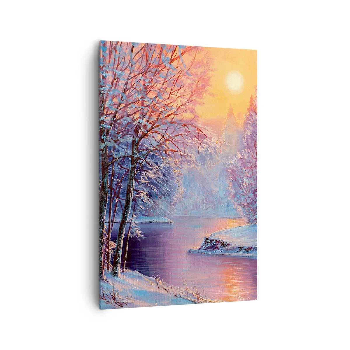 Quadro su tela - Stampe su Tela - Paesaggio invernale con fiume e alberi all'alba - 80x120cm - I colori dell'inverno - Decorazione murale moderna per soggiorno e camera da letto ARTTOR