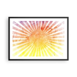Poster in cornice nera - Raggi di sole nelle tonalità dell'arancione e del giallo - 70x50cm - Albe e tramonti - Decorazione murale moderna per soggiorno e camera da letto ARTTOR