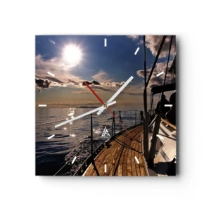 Orologio da parete - Orologio in Vetro - Una crociera in yacht sul mare al tramonto - 30x30cm - A vele spiegate verso il sole - Decorazione murale moderna per soggiorno e camera da letto ARTTOR