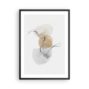Poster in cornice nera - Una composizione astratta in colori neutri con linee delicate. - 50x70cm - Grani d'aria - Decorazione murale moderna per soggiorno e camera da letto ARTTOR