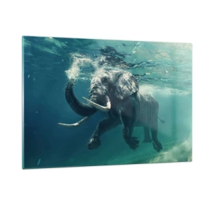 Quadro su vetro - Un elefante che nuota sott'acqua nell'oceano blu - 120x80cm - Tutti amano nuotare - Decorazione murale moderna per soggiorno e camera da letto ARTTOR