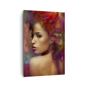 Quadro su tela - Stampe su Tela - Una donna con riflessi colorati che creano uno sfondo astratto - 70x100cm - Più bella dell'arcobaleno, delicata come la nebbia - Decorazione murale moderna per soggiorno e camera da letto ARTTOR