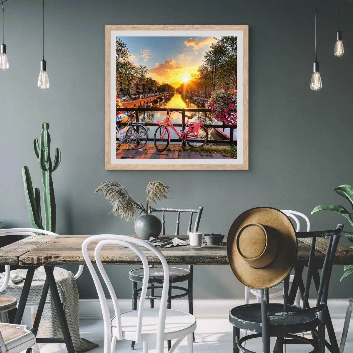 Poster in cornice rovere chiaro - Mattino di primavera ad Amsterdam - 50x50 cm