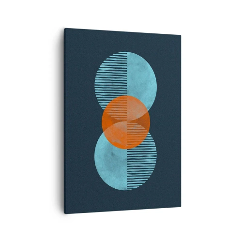 Quadro su tela - Stampe su Tela - Cerchi geometrici nei toni del blu e dell'arancione - 50x70cm - Composizione simmetrica - Decorazione murale moderna per soggiorno e camera da letto ARTTOR