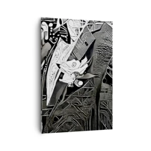Quadro su tela - Stampe su Tela - Elegante astrazione di un uomo in abito in bianco e nero - 70x100cm - Solo in apparenza un uomo grigio - Decorazione murale moderna per soggiorno e camera da letto ARTTOR