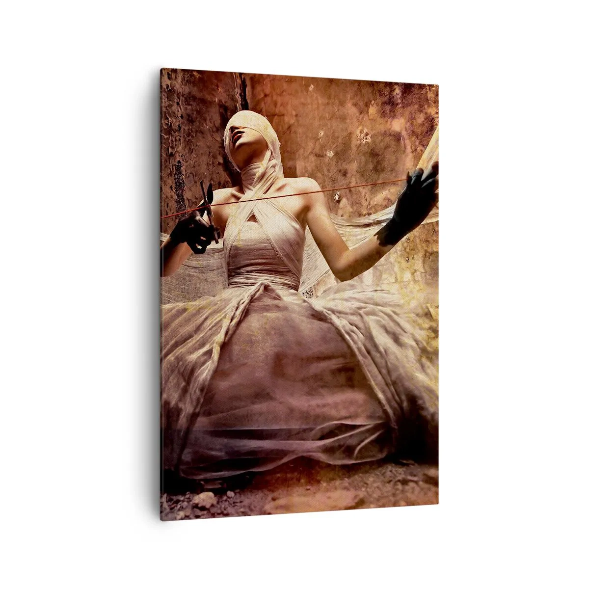 Quadro su tela - Stampe su Tela - Una donna in abito con il viso coperto e le forbici in mano - 70x100cm - La dea del destino - Decorazione murale moderna per soggiorno e camera da letto ARTTOR