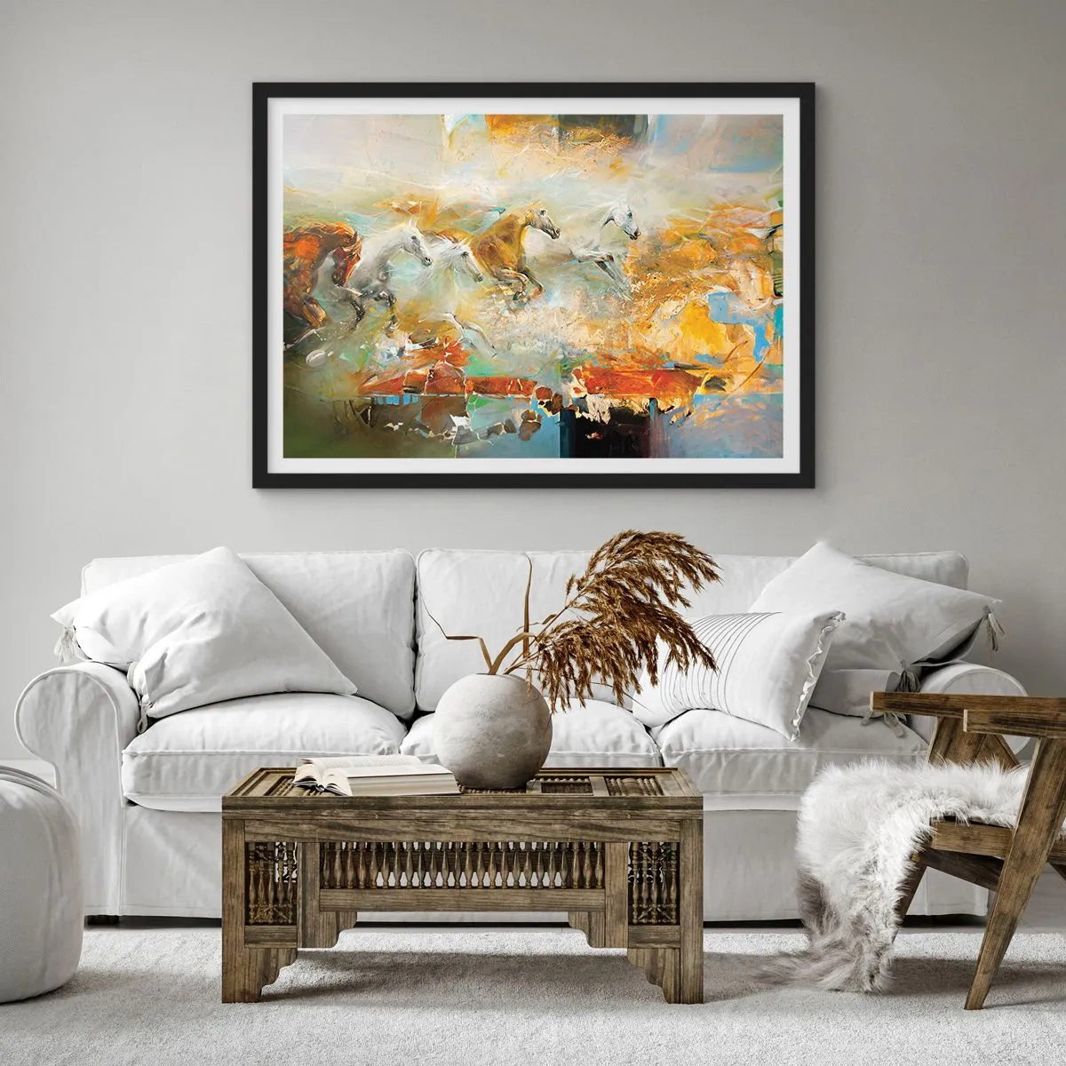 Poster in cornice nera - Al galoppo attraverso la luce - 50x40 cm
