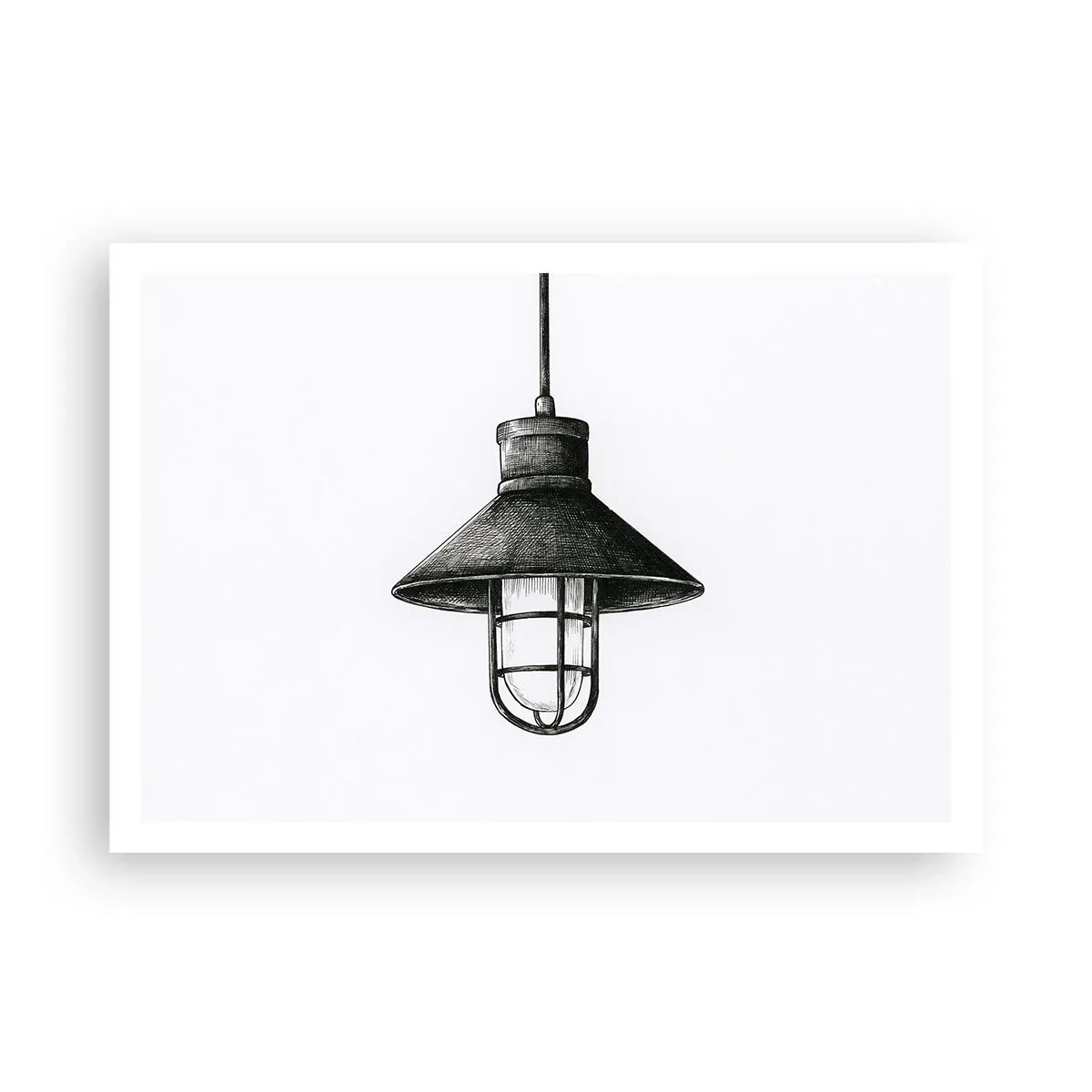 Poster - Disegno di una lampada a sospensione retrò su sfondo bianco - 100x70cm - Come tanti anni fa... - Decorazione murale moderna per soggiorno e camera da letto ARTTOR