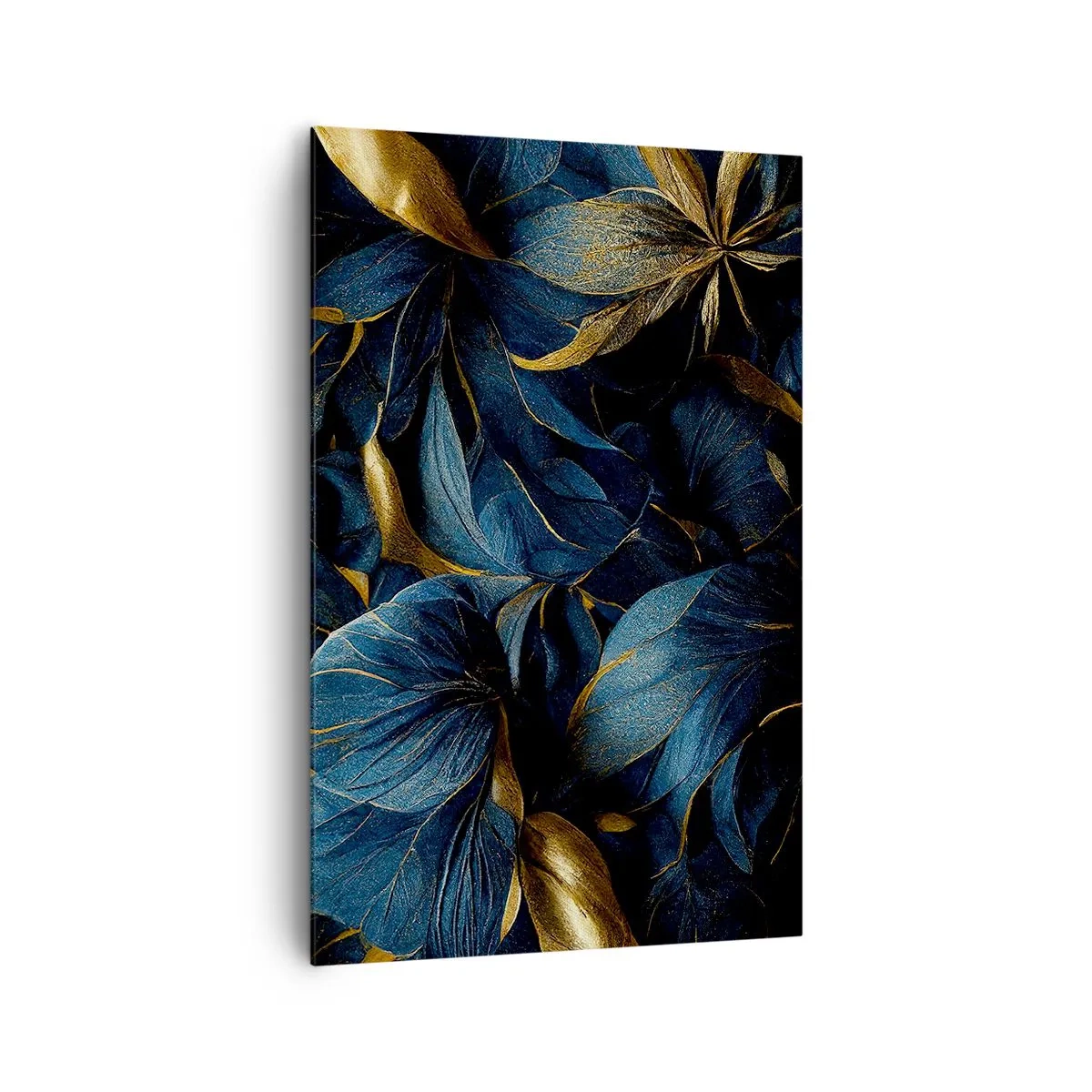 Quadro su tela - Stampe su Tela - Eleganti foglie nei toni dell'oro e del blu navy - 80x120cm - Foderati d'oro - Decorazione murale moderna per soggiorno e camera da letto ARTTOR