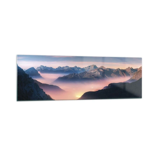 Quadro su vetro - Un paesaggio montano con una valle piena di nebbia - 160x50cm - La luce nelle valli - Decorazione murale moderna per soggiorno e camera da letto ARTTOR