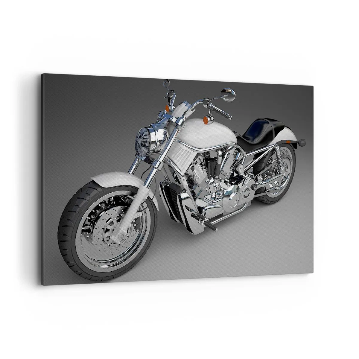 Quadro su tela - Stampe su Tela - Motocicletta cruiser bianca su sfondo grigio - 120x80cm - Viene voglia di inginocchiarsi - Decorazione murale moderna per soggiorno e camera da letto ARTTOR