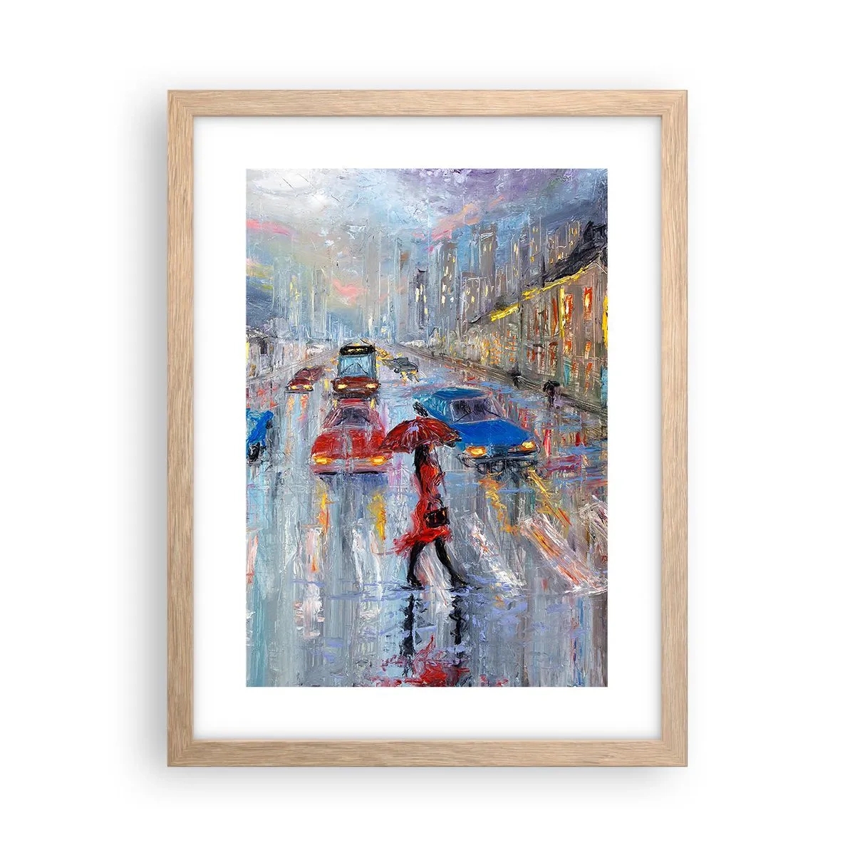 Poster in cornice rovere chiaro - Pomeriggio di pioggia in città - 30x40 cm