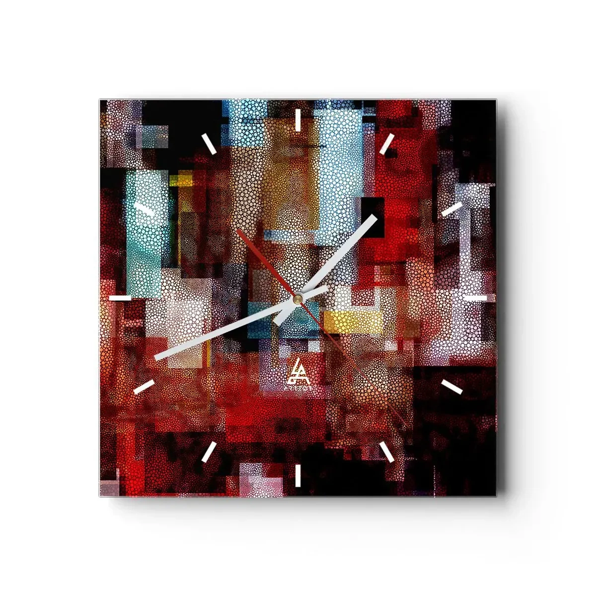 Orologio da parete - Orologio in Vetro - Astrazione geometrica in intense tonalità di rosso - 30x30cm - Confusione aggrovigliata - Decorazione murale moderna per soggiorno e camera da letto ARTTOR