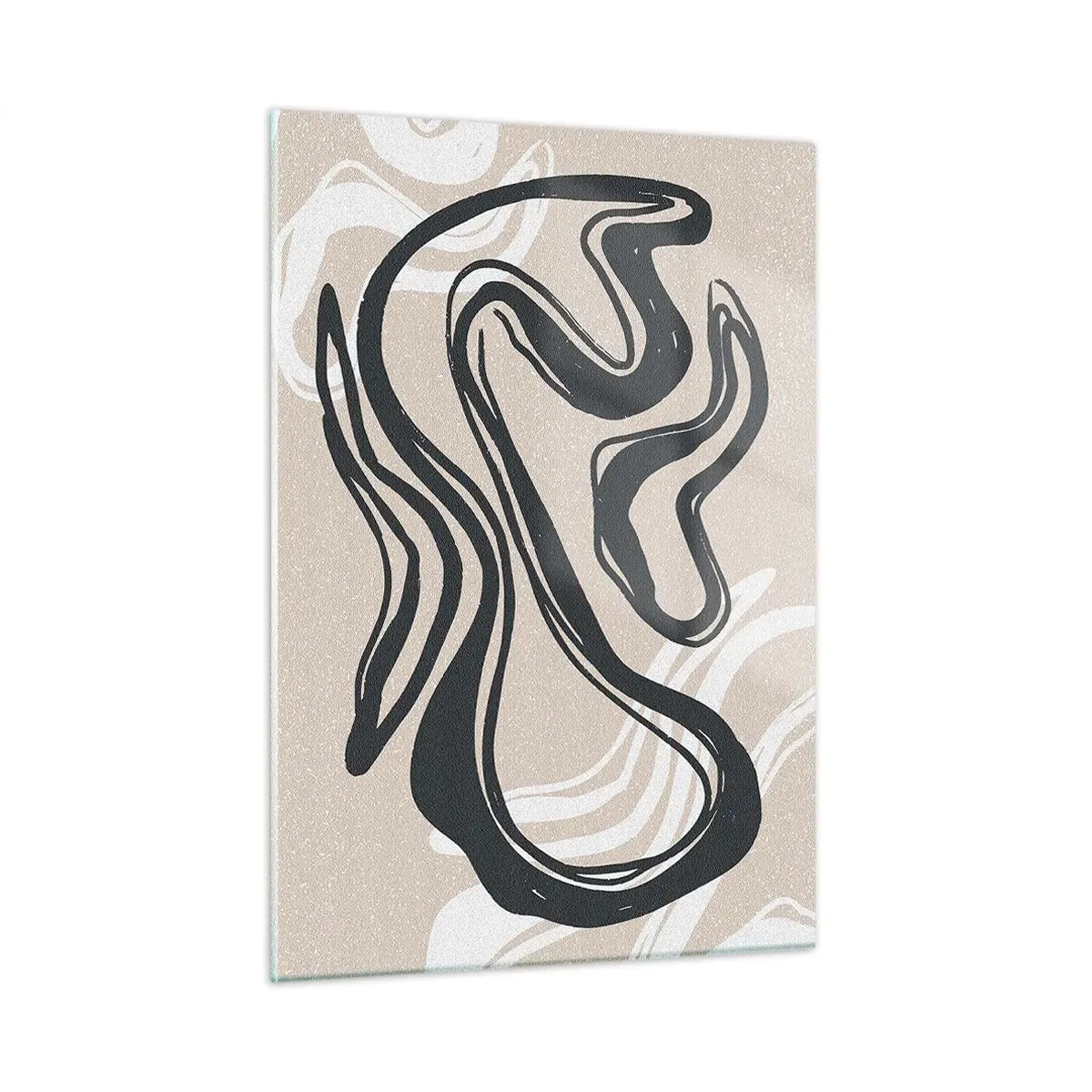 Quadro su vetro - Espressiva linea nera su sfondo beige in stile astratto. - 50x70cm - Espressione moltiplicata - Decorazione murale moderna per soggiorno e camera da letto ARTTOR