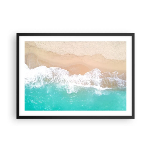 Poster in cornice nera - Una vista a volo d'uccello di una spiaggia con acqua turchese e onde dolci - 70x50cm - Un tocco carezzevole - Decorazione murale moderna per soggiorno e camera da letto ARTTOR