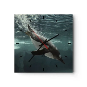 Orologio da parete - Orologio in Vetro - Un pinguino che si tuffa nelle profondità dell'acqua ghiacciata - 30x30cm - Benvenuto nel mio mondo - Decorazione murale moderna per soggiorno e camera da letto ARTTOR