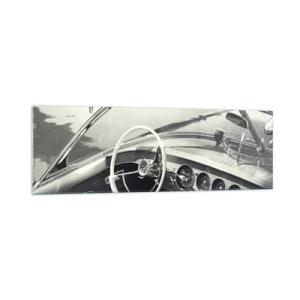 Quadro su vetro - Interni di auto d'epoca in stile monocromatico - 160x50cm - Il ricco e il povero - Decorazione murale moderna per soggiorno e camera da letto ARTTOR