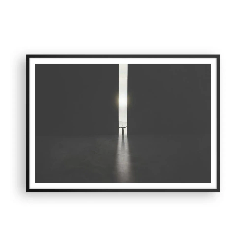 Poster in cornice nera - Un uomo in piedi alla luce di una stretta fessura in uno spazio buio - 100x70cm - Un passo verso un chiaro futuro - Decorazione murale moderna per soggiorno e camera da letto ARTTOR