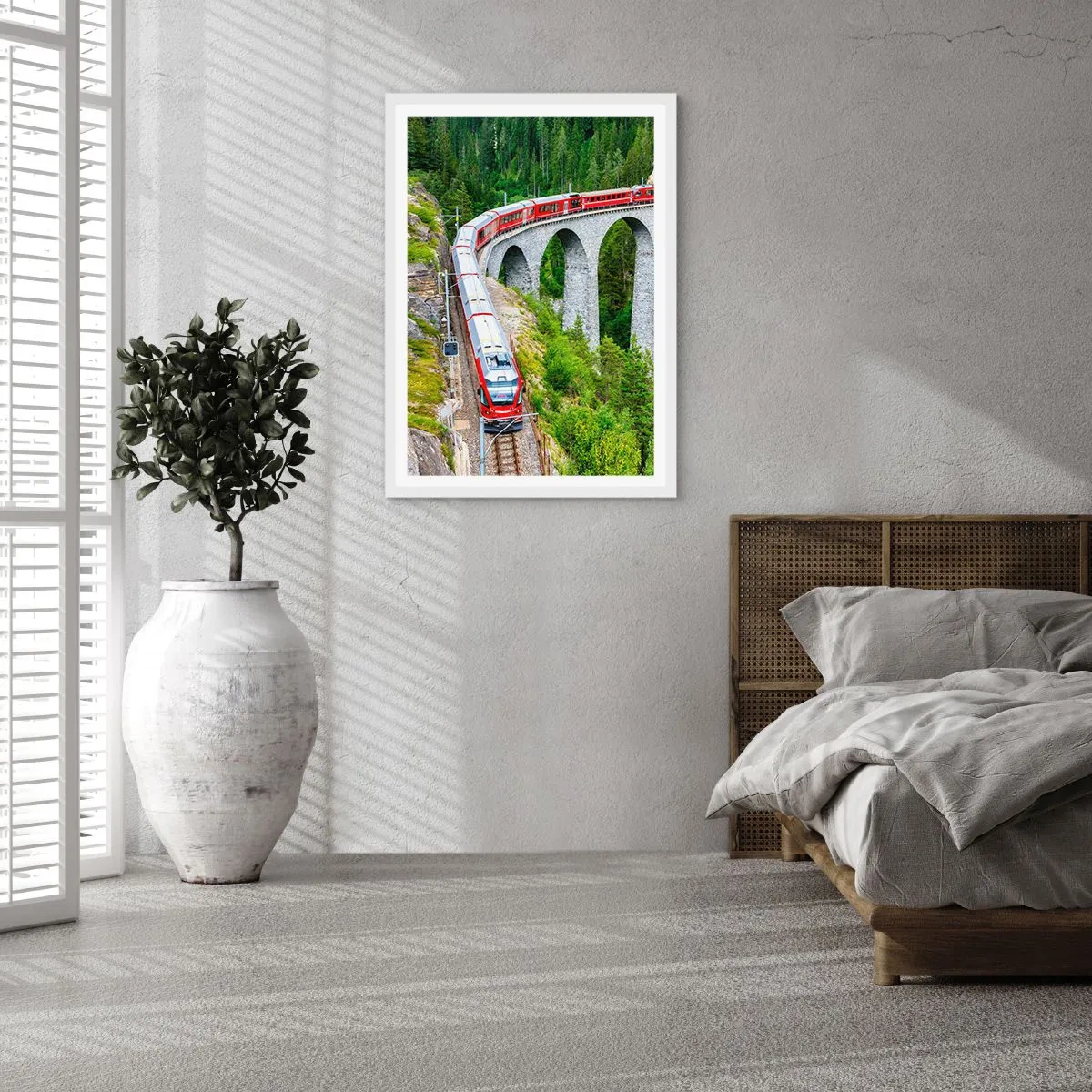 Poster in cornice bianca - Il treno tra i monti - 61x91 cm